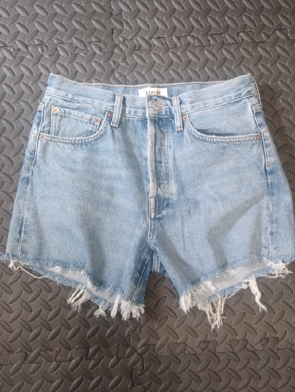 Agolde Light Wash Frayed Hem Denim Shorts